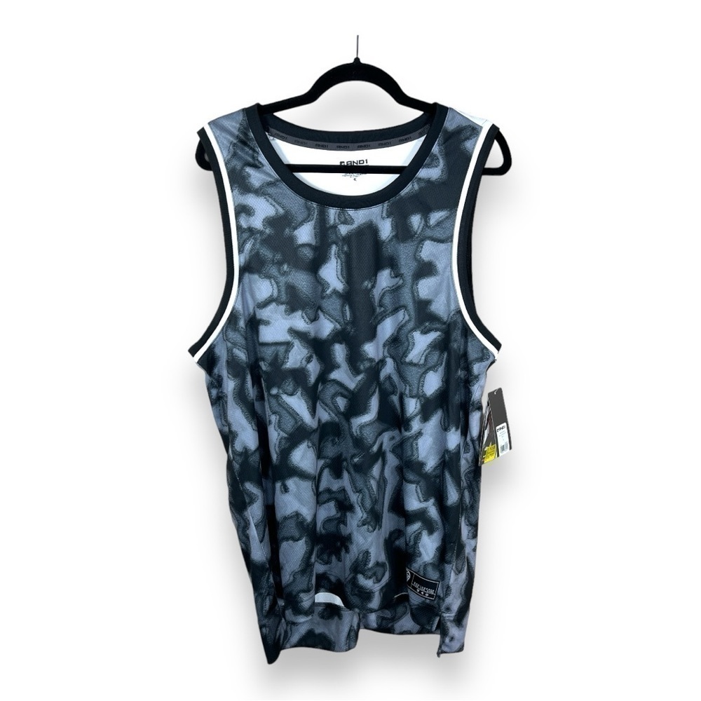 NEW AND1 MENS LARGE ATHLETIC TANK GREY SWIRL STRETCH CASUAL ACTICEWEAR